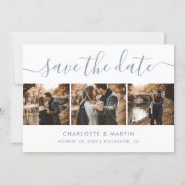 Elegant Dusty Blue Photo Collage Spara datum Datumet