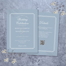 Elegant Dusty Blue QR Code Art Deco Bröllop