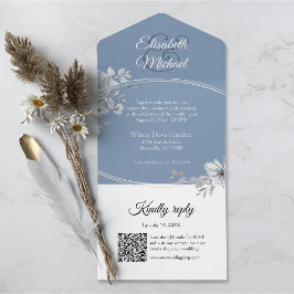 Elegant Dusty Blue QR Code Monogram Bröllop OSA