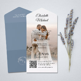 Elegant Dusty Blue QR Code Photo Bröllop