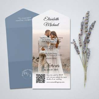 Elegant Dusty Blue QR Code Photo Bröllop