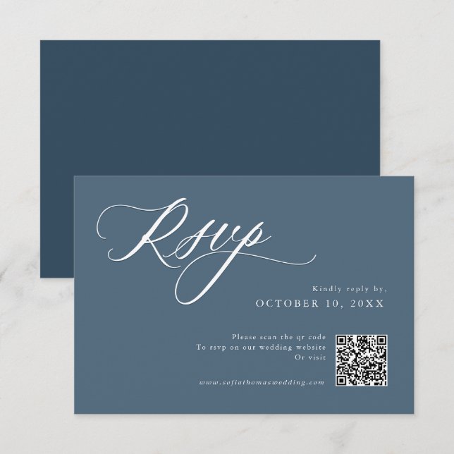 Elegant Dusty Blue QR Simple Minimalist Modern OSA Kort (Fram/baksida)