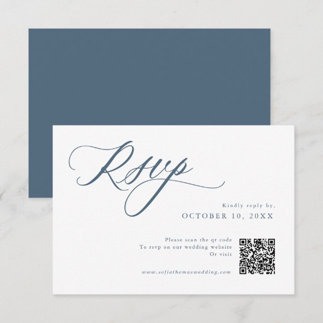 Elegant Dusty Blue QR Simple Minimalist Modern OSA Kort (Fram/baksida)