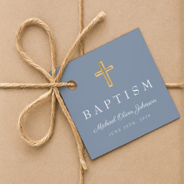 Elegant Dusty Blue Religiösa Kor Boy Baptism Gåvor Etiketter
