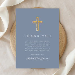 Elegant Dusty Blue Religiösa Kor First Communion Tack Kort