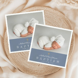 Elegant Dusty Blue Religiösa Kor Photo Baptism Pappersservett