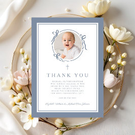 Elegant Dusty Blue Religious Baptism Photo Tack Kort
