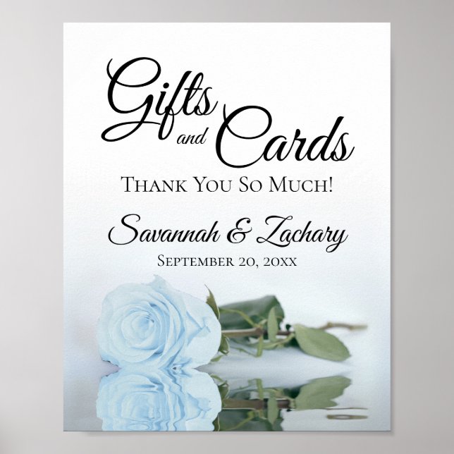 Elegant Dusty Blue Ro Gifts & Cards Bröllop Sign Poster (Framsidan)