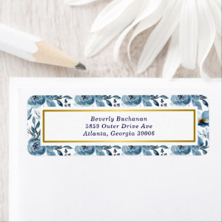 Elegant Dusty Blue Ro Guld accent Returadress Etikett