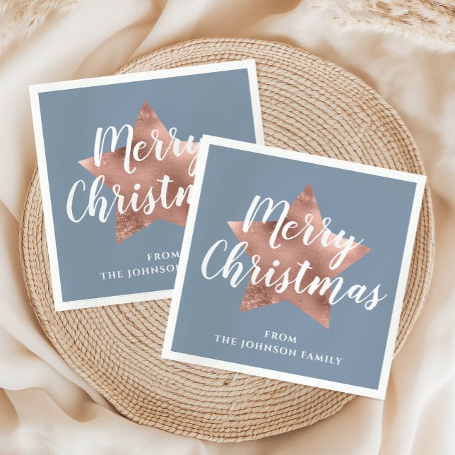 Elegant Dusty Blue Ro Guld - jul Pappersservett (Elegant Dusty Blue Rose Gold Star Christmas Napkins)