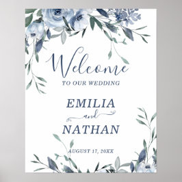 Elegant Dusty Blue Ro med Greenery Welcome Poster