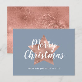 Elegant Dusty Blue Ro Ro Guld - jul Vykort