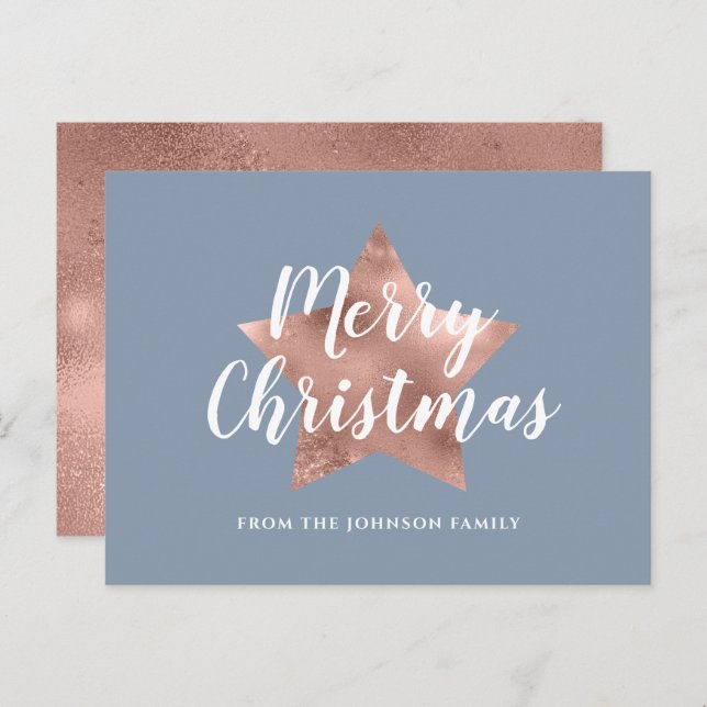 Elegant Dusty Blue Ro Ro Guld - jul Vykort (Fram/baksida)