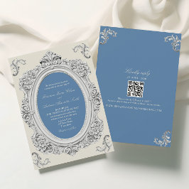 Elegant Dusty Blue Rococo Bröllop Inbjudningar