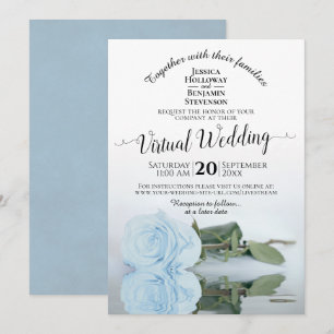Elegant Dusty Blue Romantic Ro Virtuella Bröllop Inbjudningar