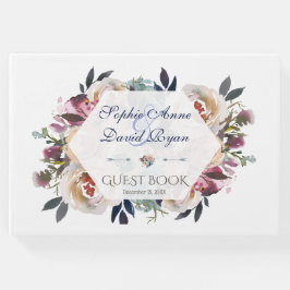 Elegant Dusty Blue Rosa Blommigt Geometric Bröllop Gästböcker