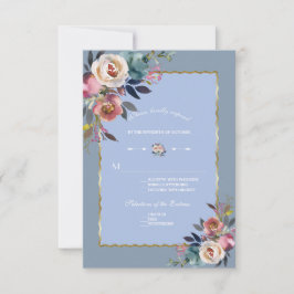 Elegant Dusty Blue Rosa Blommigt Guld Ram Bröllop OSA Kort
