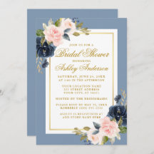 Elegant Dusty Blue Rosa Blommigt Möhippa Guld