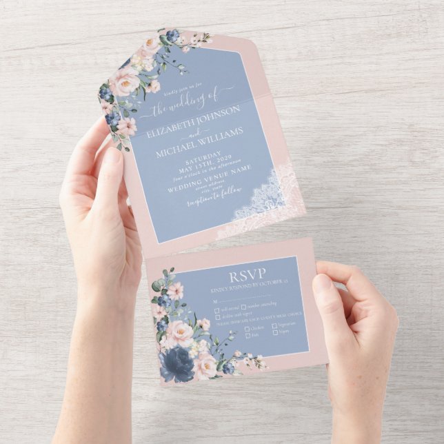 Elegant Dusty Blue  Rosa Rustic Snöre (Avrivbar del)