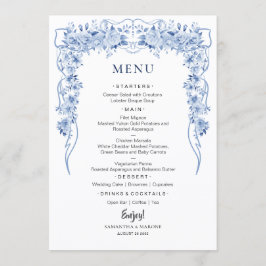 Elegant Dusty Blue Roses Bow Wedding Menu  Meny