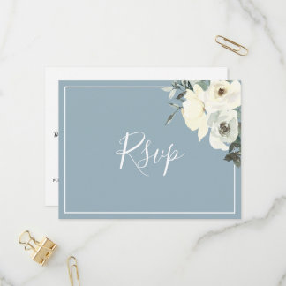 Elegant Dusty Blue RSVP Postcard with Meal Choice Inbjudan Vykort