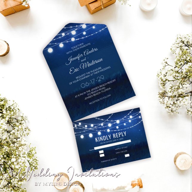 Elegant Dusty Blue Rustic String Ljus Bröllop (Skapare uppladdad)