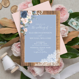 Elegant Dusty Blue Rustic Wood Snöre Bröllop Inbjudningar
