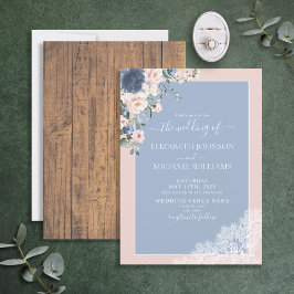 Elegant Dusty Blue Rustic Wood Snöre Bröllop Inbjudningar
