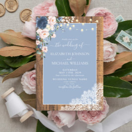 Elegant Dusty Blue Rustic Wood Snöre Script Inbjudningar