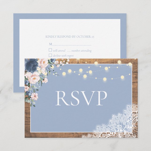 Elegant Dusty Blue  Rustic Wood Snöre Script OSA Kort (Fram/baksida)
