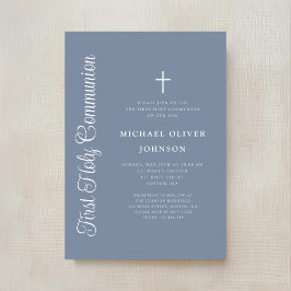 Elegant Dusty Blue Script Boy First Communion Inbjudningar