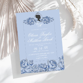 Elegant Dusty Blue Script Bridgerton Bröllop Inbjudningar