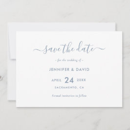 Elegant Dusty Blue Script Bröllop spara datum Spara Datumet