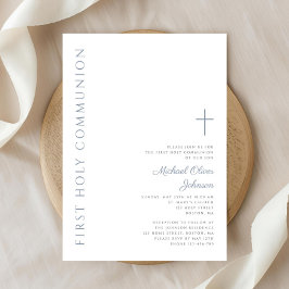 Elegant Dusty Blue Script First Heliga Communion Inbjudningar