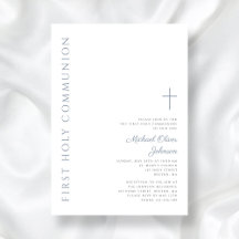 Elegant Dusty Blue Script First Heliga Communion
