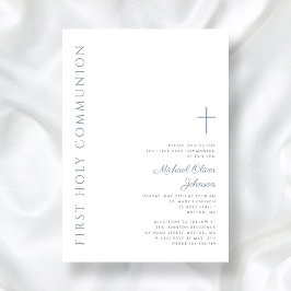 Elegant Dusty Blue Script First Heliga Communion Inbjudningar