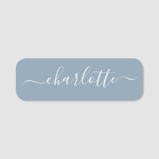 Elegant Dusty Blue Script Modern Namn Personlig Namnbricka (Framsida)
