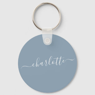 Elegant Dusty Blue Script Modern Namn Personlig Nyckelring