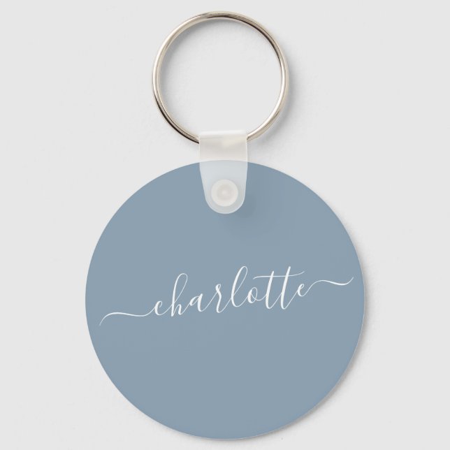 Elegant Dusty Blue Script Modern Namn Personlig Nyckelring (Framsida)