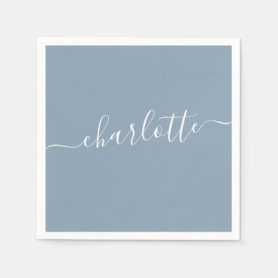 Elegant Dusty Blue Script Modern Namn Personlig Pappersservett