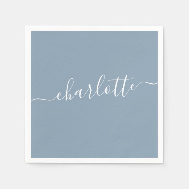 Elegant Dusty Blue Script Modern Namn Personlig Pappersservett (Framsidan)