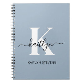 Elegant Dusty Blue Script Monogram Anteckningsbok