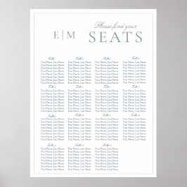 Elegant Dusty Blue Script Monogram Bröllop-säte Poster
