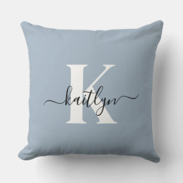 Elegant Dusty Blue Script Monogram Kudde