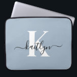 Elegant Dusty Blue Script Monogram Laptop Fodral<br><div class="desc">Den här enkla,  dammiga blå laptop sleeve på 15 elegant med första namn i ett trendig med ett svart typsnitt och första tecknet i ett modernt typsnitt i vitt är perfekt för dig. Det är snyggt och trendig och ändå väldigt klassiskt. Det är unikt - som du!</div>
