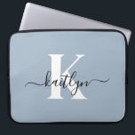 Elegant Dusty Blue Script Monogram Laptop Fodral<br><div class="desc">Den här enkla,  dammiga blå laptop sleeve på 15 elegant med första namn i ett trendig med ett svart typsnitt och första tecknet i ett modernt typsnitt i vitt är perfekt för dig. Det är snyggt och trendig och ändå väldigt klassiskt. Det är unikt - som du!</div>