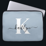 Elegant Dusty Blue Script Monogram Laptop Fodral<br><div class="desc">Denna enkla,  dammiga 13-tums laptop sleeve med elegant i det första namn i ett trendig med ett svart typsnitt och ditt första typsnitt i ett modernt typsnitt i vitt är perfekt för dig. Det är snyggt och trendig och ändå väldigt klassiskt. Det är unikt - som du!</div>