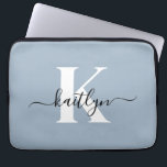 Elegant Dusty Blue Script Monogram Laptop Fodral<br><div class="desc">Denna enkla,  dammiga 13-tums laptop sleeve med elegant i det första namn i ett trendig med ett svart typsnitt och ditt första typsnitt i ett modernt typsnitt i vitt är perfekt för dig. Det är snyggt och trendig och ändå väldigt klassiskt. Det är unikt - som du!</div>