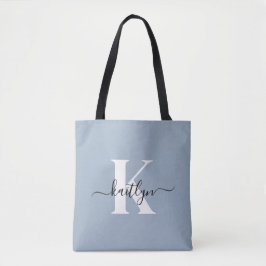 Elegant Dusty Blue Script Monogram Tygkasse