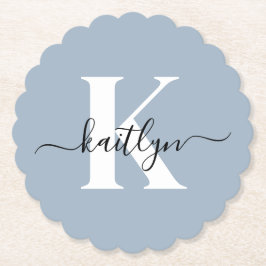 Elegant Dusty Blue Script Monogram Underlägg Papper